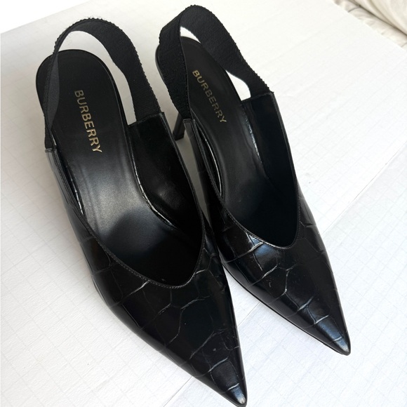 Burberry Black Leather Slingback Heels - Picture 4 of 9